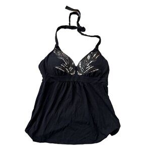y2k Victoria's Secret Black Sequin Padded Bra Halter Top - Size Large